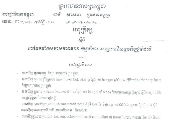 រាជរដ្ឋាភិបាលកម្ពុជា៖ ការតែងតាំងសមាសភាព គណៈកម្មាធិការ សម្បទានដីសង្គមកិច្ចថ្នាក់ជាតិ ២៨មីនា២០០៥