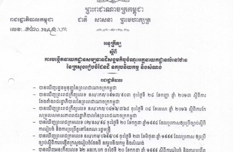 រាជរដ្ឋាភិបាលកម្ពុជា៖ ការបង្កើតនាយកដ្ឋានសម្បទានដីសង្គមកិច្ចចំណុះអគ្គលំនៅដ្ឋាន ០៨មិថុនា២០១៦